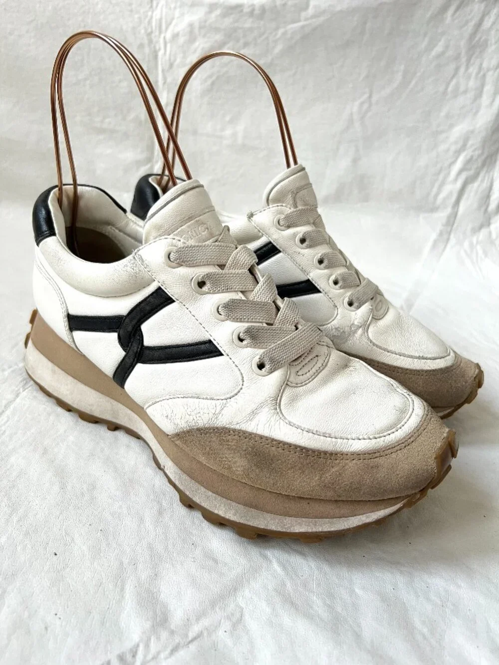 Veronica Beard sneakers womens 8 white black leather beige Valentina shoes